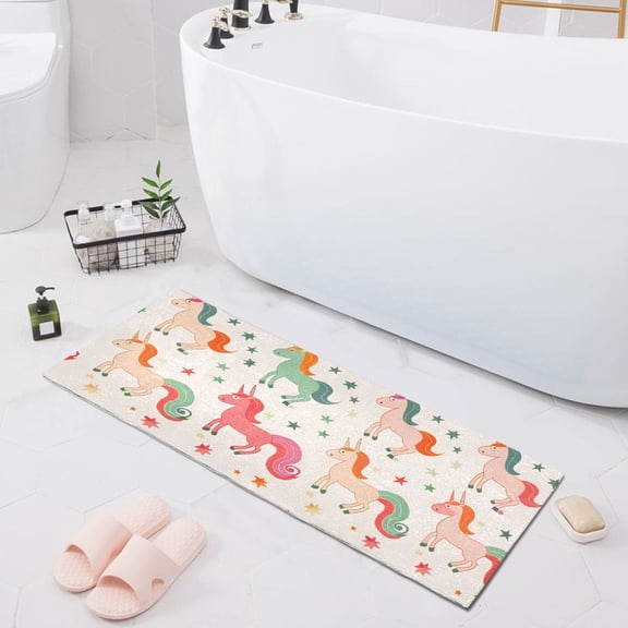 Bath Mat Soft Plush Non-Slip Absorbent Bathroom Rugs 39"x20" Cartoon Unicorns and Star