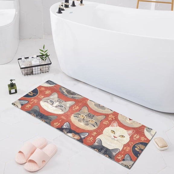Bath Mat Soft Plush Non-Slip Absorbent Bathroom Rugs 39"x20" Cats Face