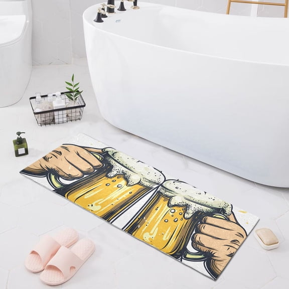 Bath Mat Soft Plush Non-Slip Absorbent Bathroom Rugs 39"x20" Cheers for Beer Mugs