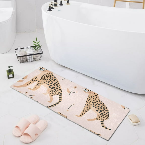 Bath Mat Soft Plush Non-Slip Absorbent Bathroom Rugs 39"x20" Cheetah Leopard