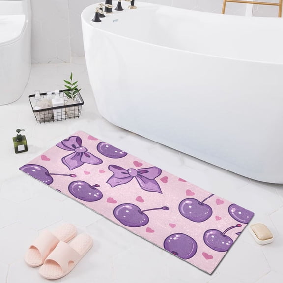 Bath Mat Soft Plush Non-Slip Absorbent Bathroom Rugs 39"x20" Cherries and Bows