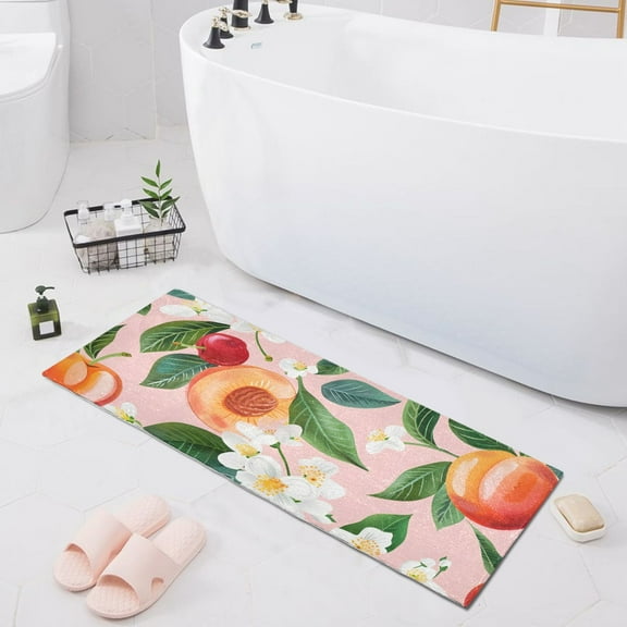Bath Mat Soft Plush Non-Slip Absorbent Bathroom Rugs 39"x20" Cherry Peach Apple Flower