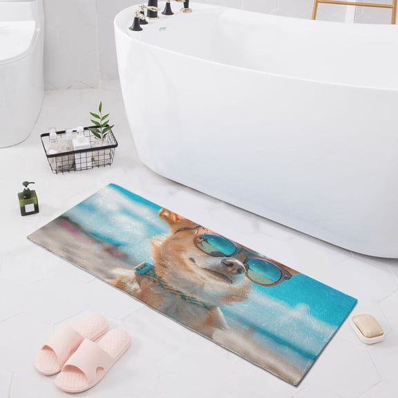 Bath Mat Soft Plush Non-Slip Absorbent Bathroom Rugs 39"x20" Chihuahua Dog with Sunglasses