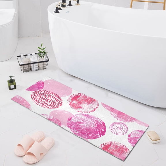 Bath Mat Soft Plush Non-Slip Absorbent Bathroom Rugs 39"x20" Circles and Polka Dots