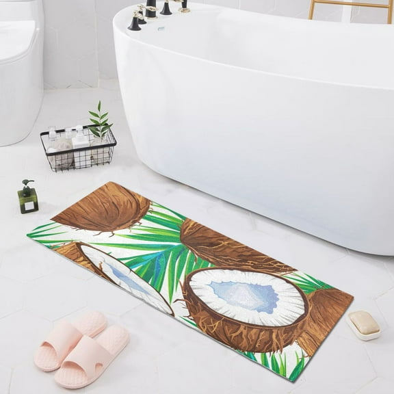 Bath Mat Soft Plush Non-Slip Absorbent Bathroom Rugs 39"x20" Coconut Orange Leaf