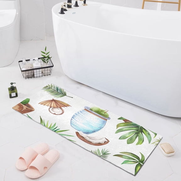 Bath Mat Soft Plush Non-Slip Absorbent Bathroom Rugs 39"x20" Coconut Pineapple Tree Leaf