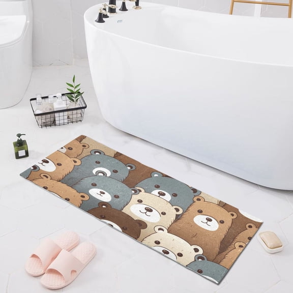 Bath Mat Soft Plush Non-Slip Absorbent Bathroom Rugs 39"x20" Colorful Bear Head