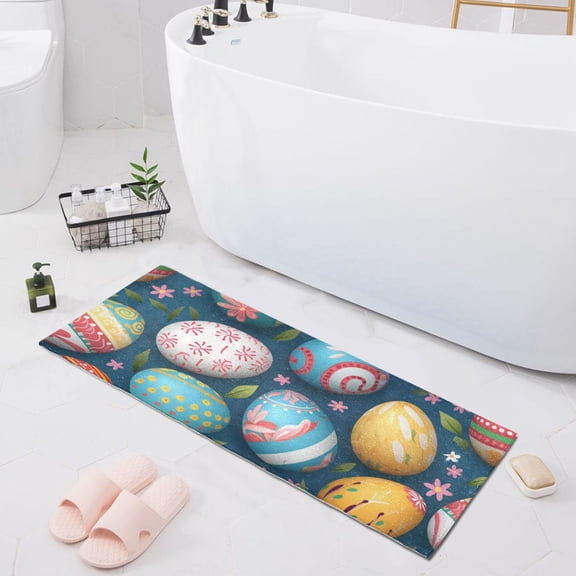 Bath Mat Soft Plush Non-Slip Absorbent Bathroom Rugs 39"x20" Colorful Easter Eggs