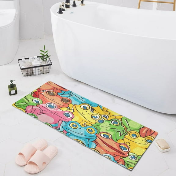Bath Mat Soft Plush Non-Slip Absorbent Bathroom Rugs 39"x20" Colorful Frogs