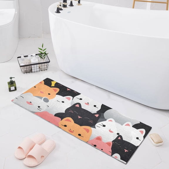 Bath Mat Soft Plush Non-Slip Absorbent Bathroom Rugs 39"x20" Colorful Happy Cats
