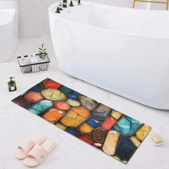 Bath Mat Soft Plush Non-Slip Absorbent Bathroom Rugs 39"x20" Colorful Mosaic Gemstones