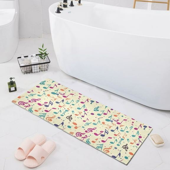 Bath Mat Soft Plush Non-Slip Absorbent Bathroom Rugs 39"x20" Colorful Music Notes