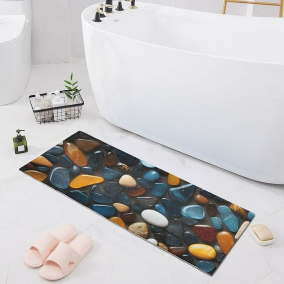 Bath Mat Soft Plush Non-Slip Absorbent Bathroom Rugs 39"x20" Colorful Pebbles
