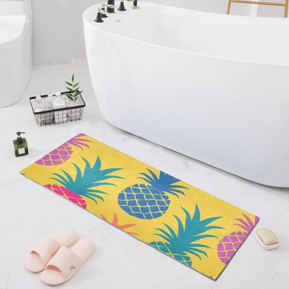 Bath Mat Soft Plush Non-Slip Absorbent Bathroom Rugs 39"x20" Colorful Pineapple Silhouette