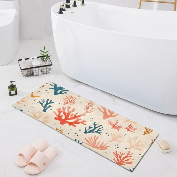 Bath Mat Soft Plush Non-Slip Absorbent Bathroom Rugs 39"x20" Colorful Sea Corals