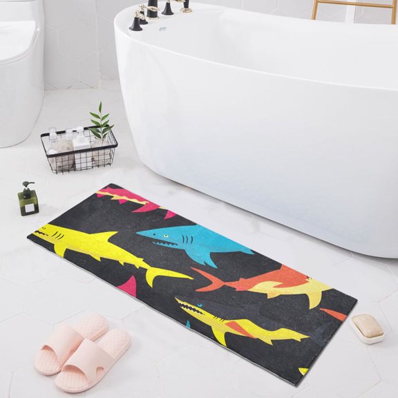 Bath Mat Soft Plush Non-Slip Absorbent Bathroom Rugs 39"x20" Colorful Sharks