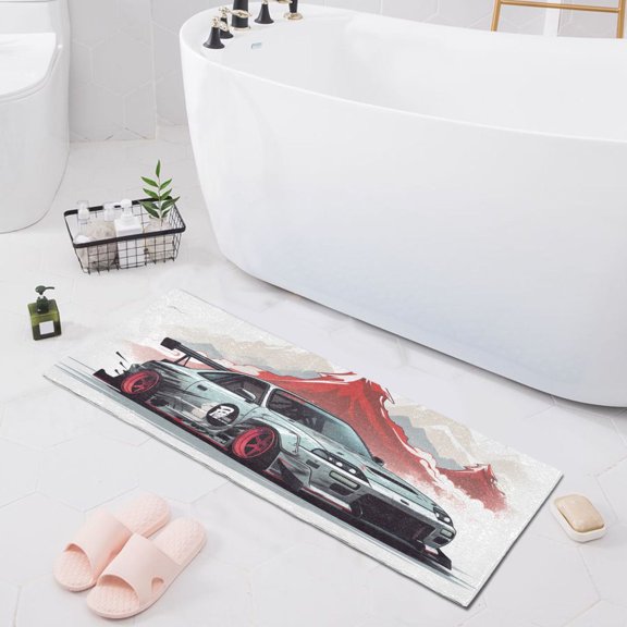 Bath Mat Soft Plush Non-Slip Absorbent Bathroom Rugs 39"x20" Cool Car and Mount