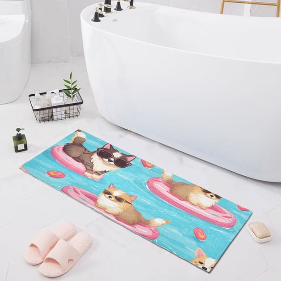 Bath Mat Soft Plush Non-Slip Absorbent Bathroom Rugs 39"x20" Cool Cats on Swimming Circle