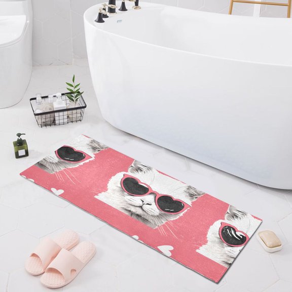 Bath Mat Soft Plush Non-Slip Absorbent Bathroom Rugs 39"x20" Cool Cats with Sunglasses