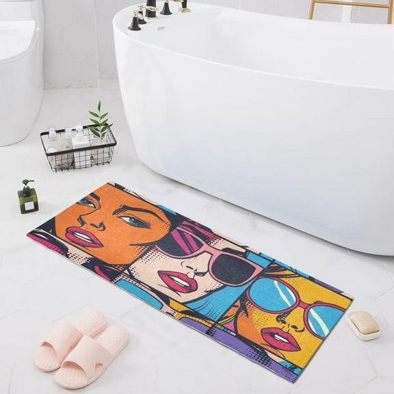 Bath Mat Soft Plush Non-Slip Absorbent Bathroom Rugs 39"x20" Cool Girls Face