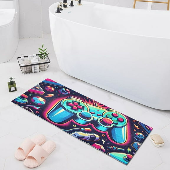 Bath Mat Soft Plush Non-Slip Absorbent Bathroom Rugs 39"x20" Cool Joystick