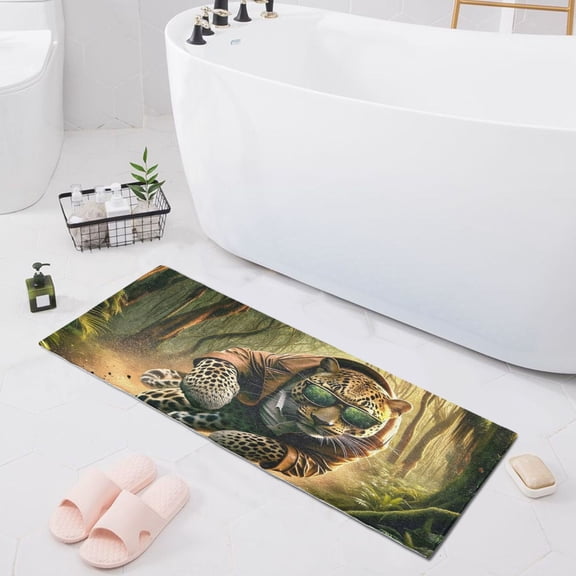 Bath Mat Soft Plush Non-Slip Absorbent Bathroom Rugs 39"x20" Cool Leopard Shuttling Forest