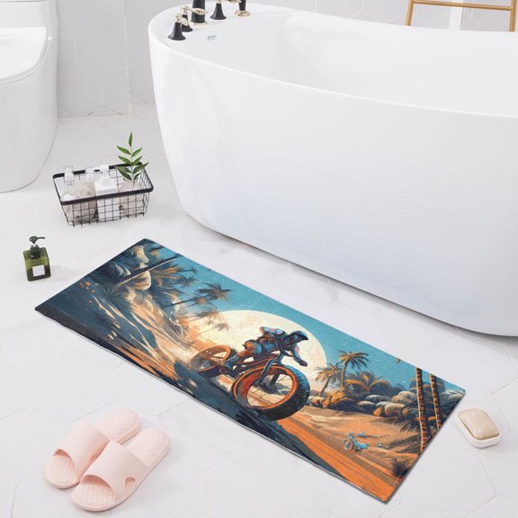 Bath Mat Soft Plush Non-Slip Absorbent Bathroom Rugs 39"x20" Cool Motorcyclist