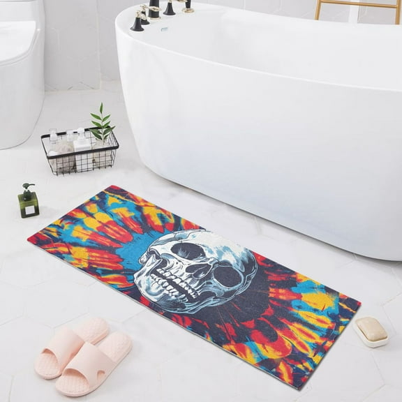 Bath Mat Soft Plush Non-Slip Absorbent Bathroom Rugs 39"x20" Cool Skull