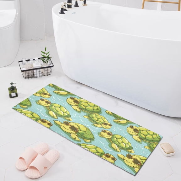 Bath Mat Soft Plush Non-Slip Absorbent Bathroom Rugs 39"x20" Cool Turtles with Sunglasses