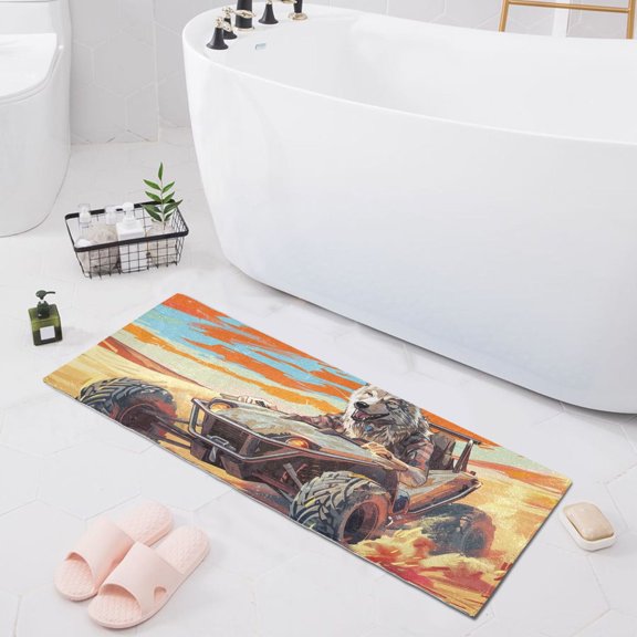 Bath Mat Soft Plush Non-Slip Absorbent Bathroom Rugs 39"x20" Cool Wolf Driving Car