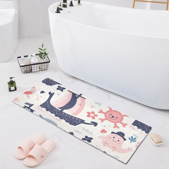 Bath Mat Soft Plush Non-Slip Absorbent Bathroom Rugs 39"x20" Corsair Fish Sun Animal