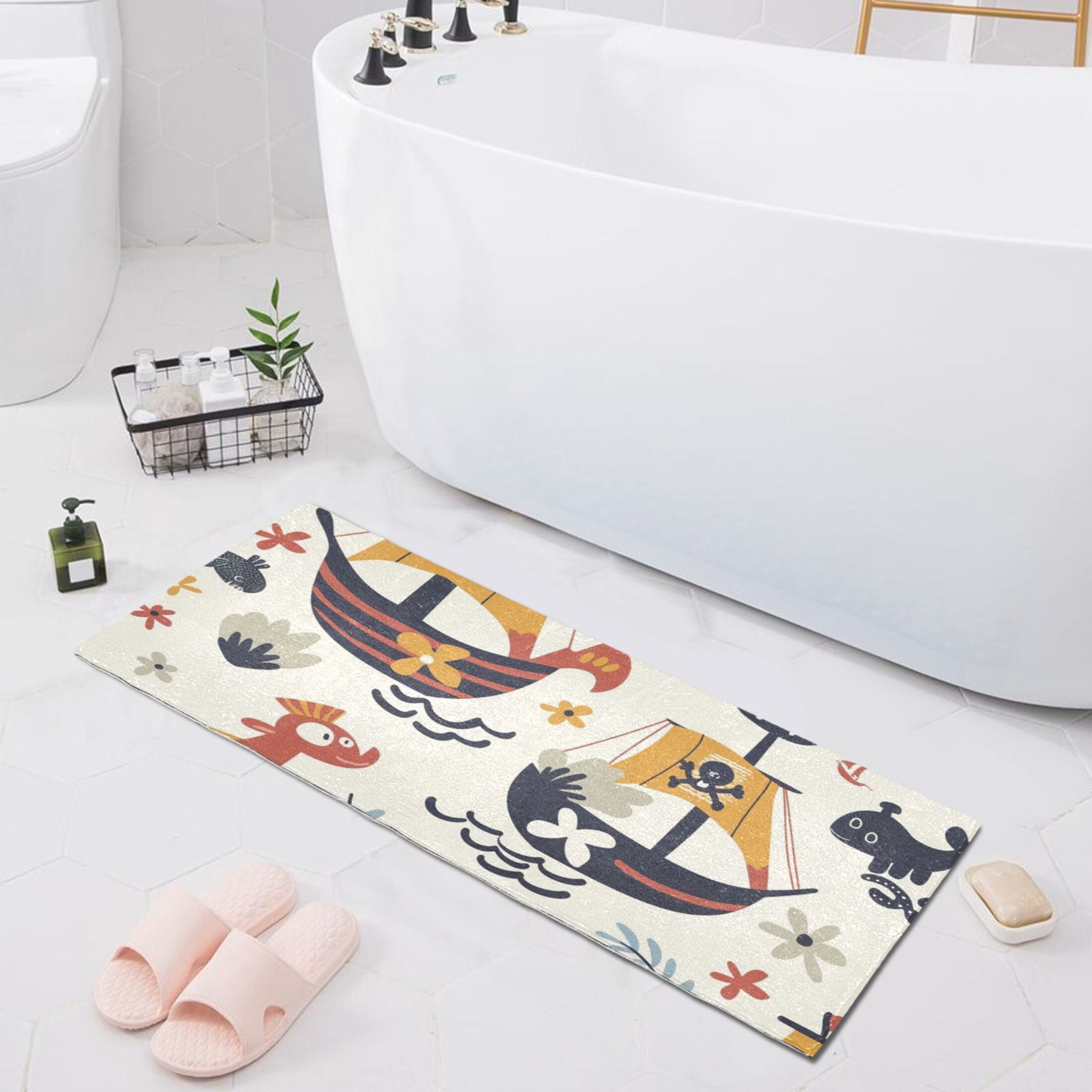 Bath Mat Soft Plush Non-Slip Absorbent Bathroom Rugs 39"x20" Corsair Flower Animal Leaf