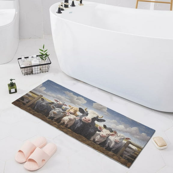 Bath Mat Soft Plush Non-Slip Absorbent Bathroom Rugs 39"x20" Cow Pig Sheep