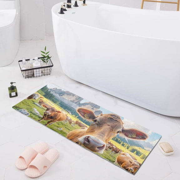 Bath Mat Soft Plush Non-Slip Absorbent Bathroom Rugs 39"x20" Cows Cattle Hang Out