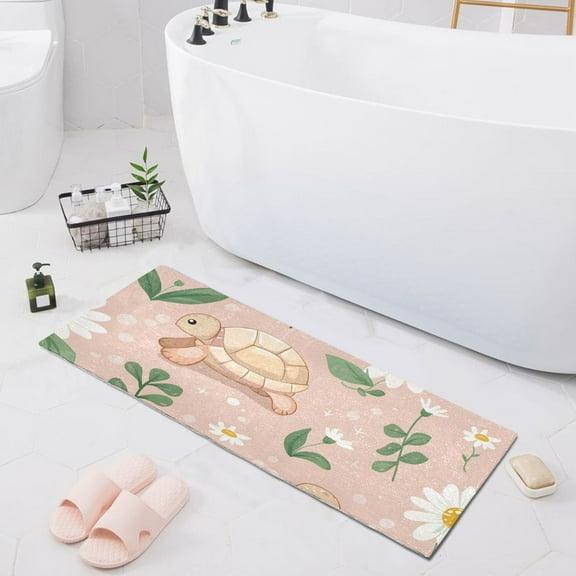 Bath Mat Soft Plush Non-Slip Absorbent Bathroom Rugs 39"x20" Cute Baby Turtle