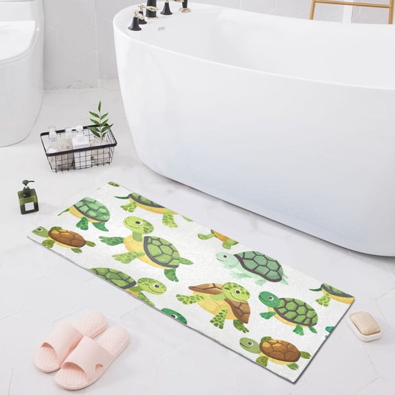Bath Mat Soft Plush Non-Slip Absorbent Bathroom Rugs 39"x20" Cute Baby Turtles