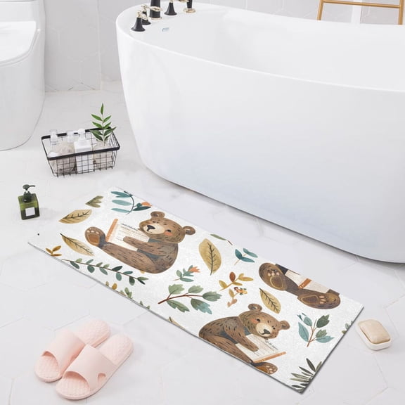 Bath Mat Soft Plush Non-Slip Absorbent Bathroom Rugs 39"x20" Cute Bears Read Books