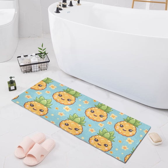 Bath Mat Soft Plush Non-Slip Absorbent Bathroom Rugs 39"x20" Cute Big Pineapple