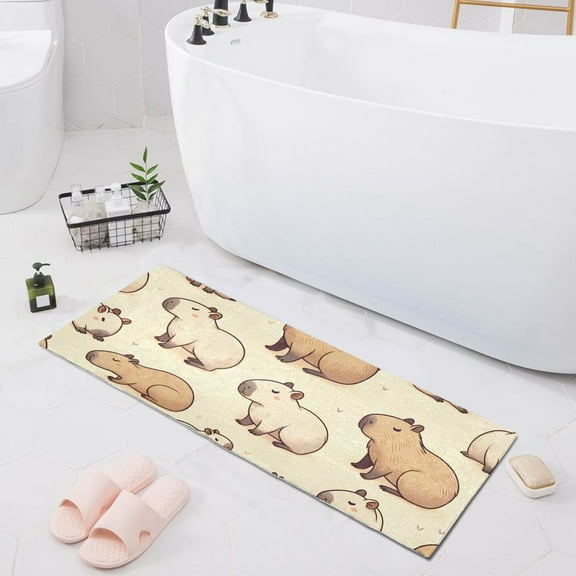 Bath Mat Soft Plush Non-Slip Absorbent Bathroom Rugs 39"x20" Cute Capybaras