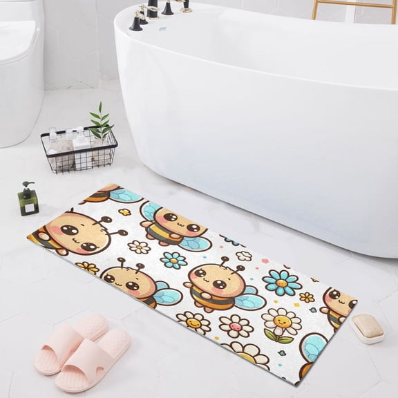 Bath Mat Soft Plush Non-Slip Absorbent Bathroom Rugs 39"x20" Cute Cartoon Bee