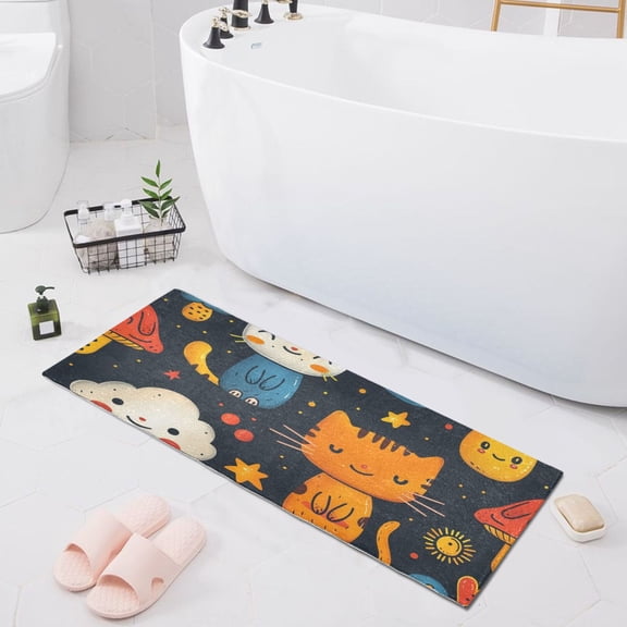 Bath Mat Soft Plush Non-Slip Absorbent Bathroom Rugs 39"x20" Cute Cat Cloud