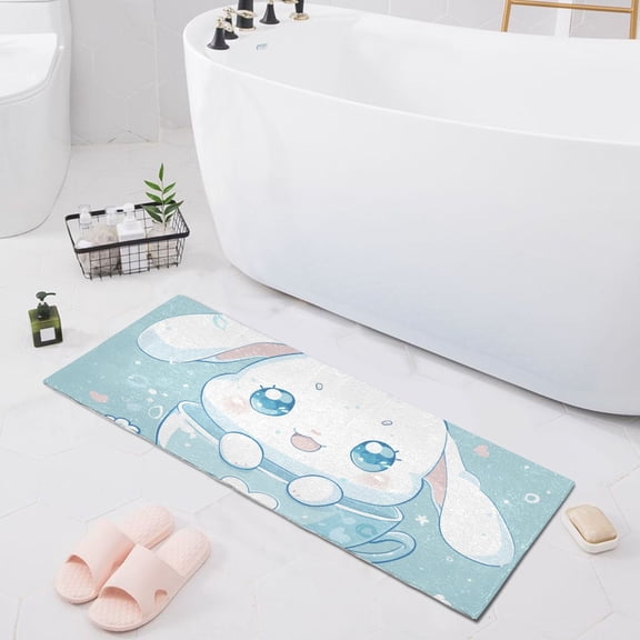 Bath Mat Soft Plush Non-Slip Absorbent Bathroom Rugs 39"x20" Cute Cinnamoroll Sanrio in Cup