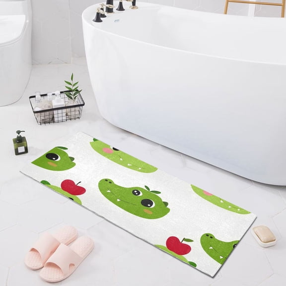 Bath Mat Soft Plush Non-Slip Absorbent Bathroom Rugs 39"x20" Cute Crocodile Head with Apply