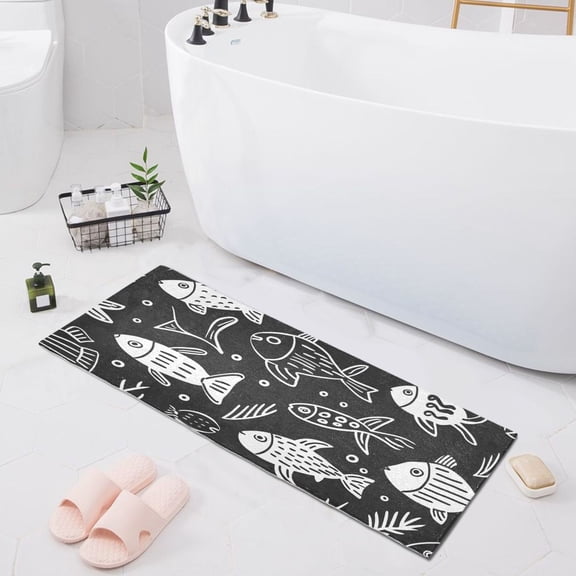 Bath Mat Soft Plush Non-Slip Absorbent Bathroom Rugs 39"x20" Cute Doodle Fishes