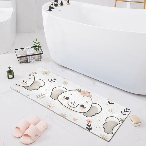 Bath Mat Soft Plush Non-Slip Absorbent Bathroom Rugs 39"x20" Cute Elephant Heads Face