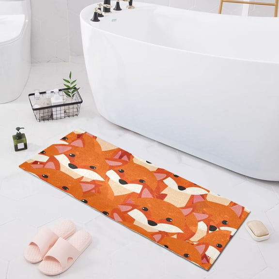 Bath Mat Soft Plush Non-Slip Absorbent Bathroom Rugs 39"x20" Cute Fox Face