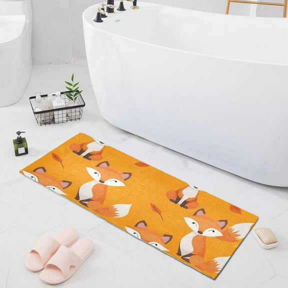 Bath Mat Soft Plush Non-Slip Absorbent Bathroom Rugs 39"x20" Cute Fox