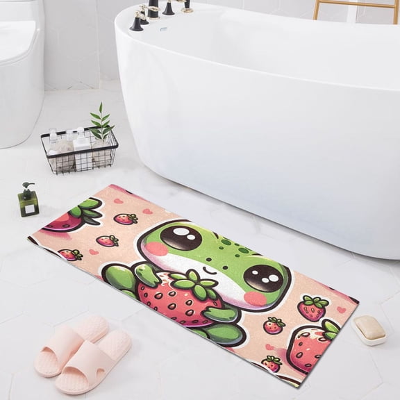 Bath Mat Soft Plush Non-Slip Absorbent Bathroom Rugs 39"x20" Cute Frog and Strawberry