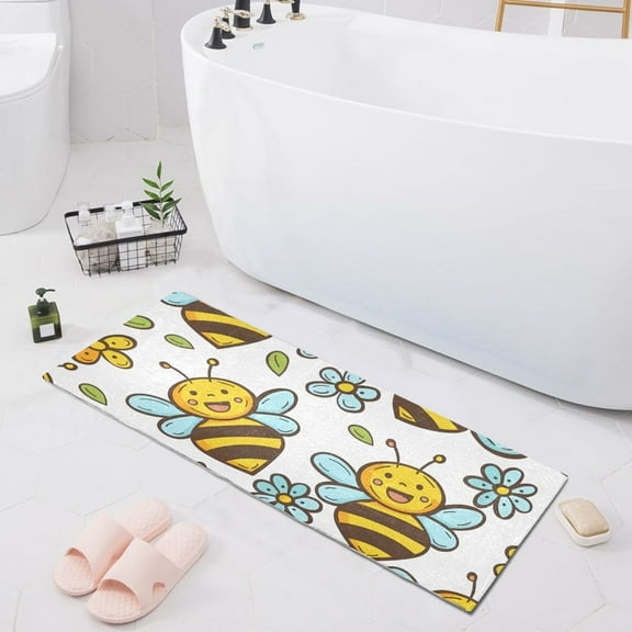 Bath Mat Soft Plush Non-Slip Absorbent Bathroom Rugs 39"x20" Cute Funny Bee