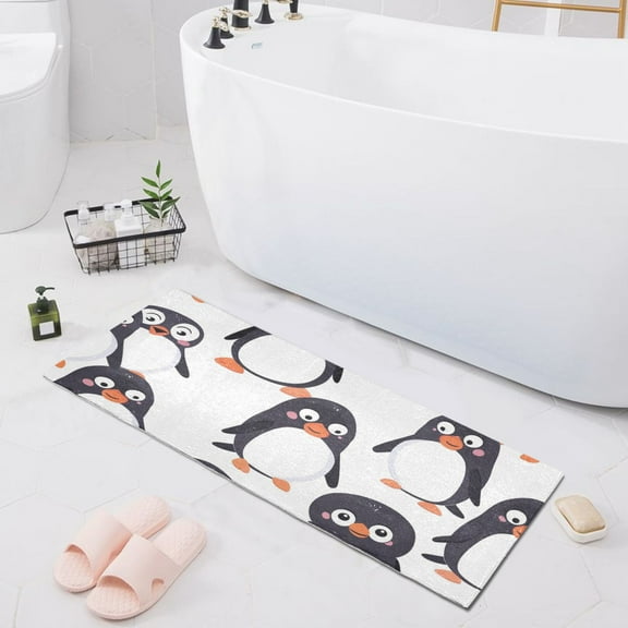 Bath Mat Soft Plush Non-Slip Absorbent Bathroom Rugs 39"x20" Cute Happy Penguins